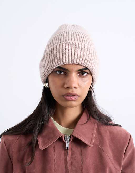 Topshop Henry ribbed beanie in beige