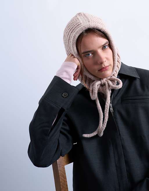 Topshop Hero hooded balaclava in beige