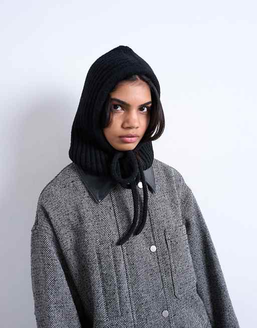Topshop Hero ribbed balaclava in black