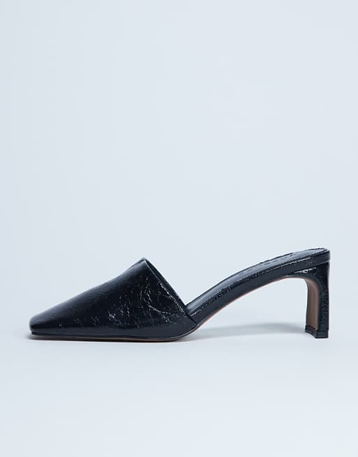 Topshop Idea Patent Square Toe Mule In Black