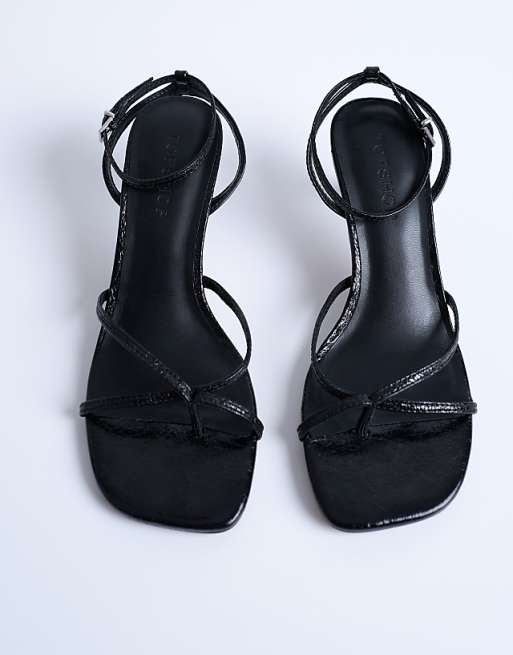 Topshop Ila Toe Loop Mid Heel Sandal In Black