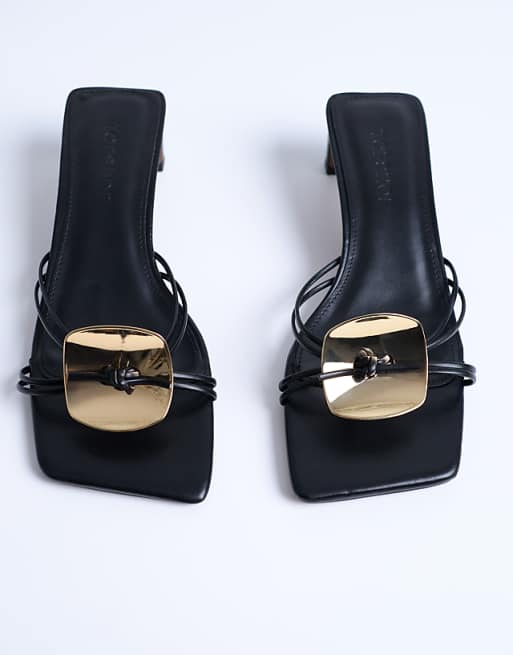 Topshop Ilaria Kitten Heeled Sandal With Metal Trim In Black