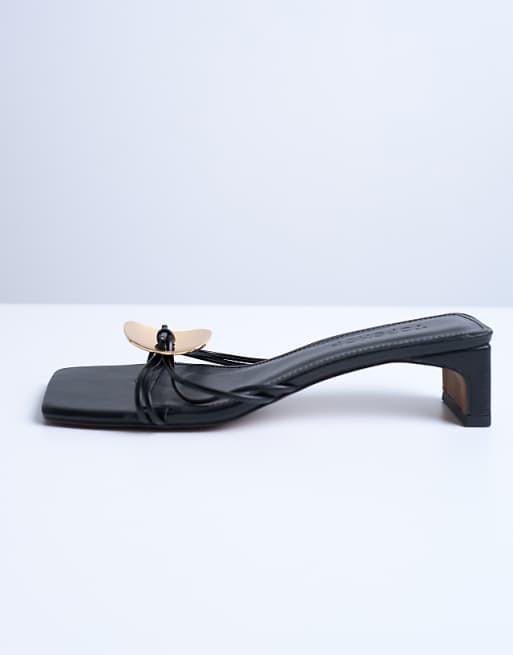 Topshop Ilaria Kitten Heeled Sandal With Metal Trim In Black
