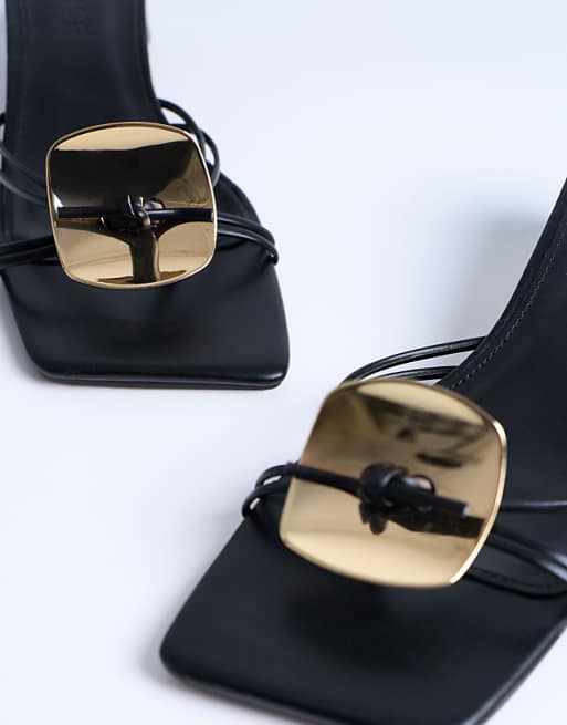 Topshop Ilaria Kitten Heeled Sandal With Metal Trim In Black