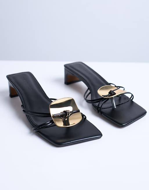 Topshop Ilaria kitten heeled sandal with metal trim in black