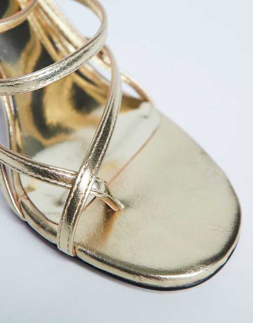 Topshop Indigo Strappy Angled Heel Mule In Gold