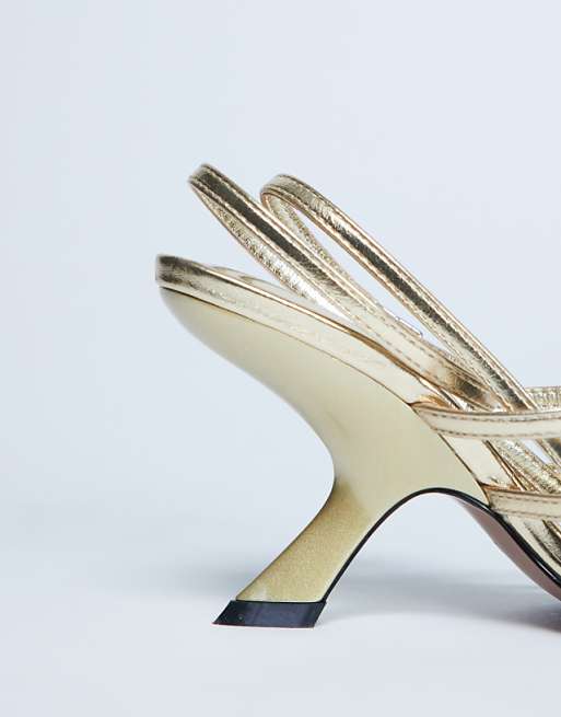 Topshop Indigo Strappy Angled Heel Mule In Gold