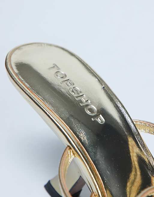 Topshop Indigo Strappy Angled Heel Mule In Gold
