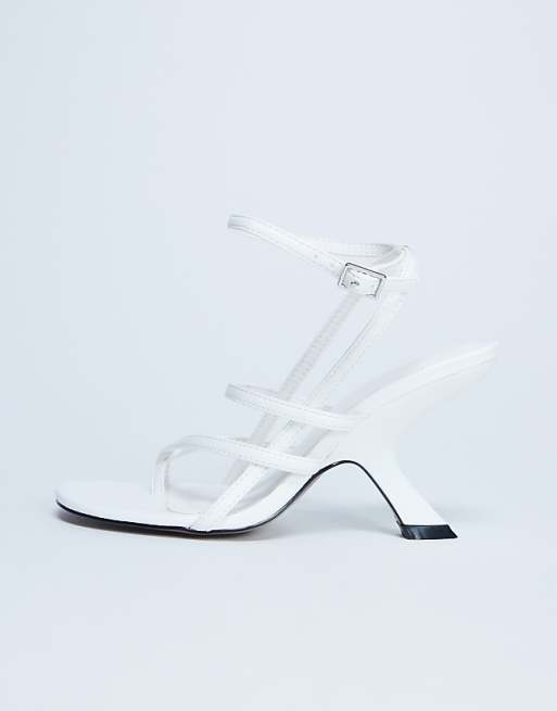 Topshop Indigo strappy angled heel mule in off white