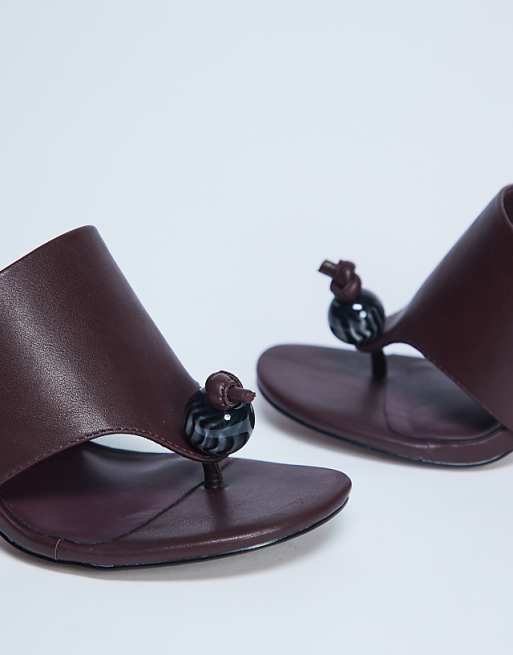 Topshop Isai Beaded Toe Thong Heeled Mule In Burgundy