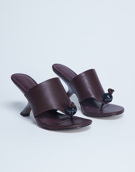 Topshop Isai Beaded Toe Thong Heeled Mule In Burgundy