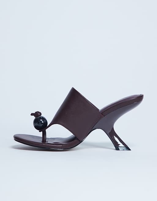 Topshop Isai beaded toe thong heeled mule in burgundy