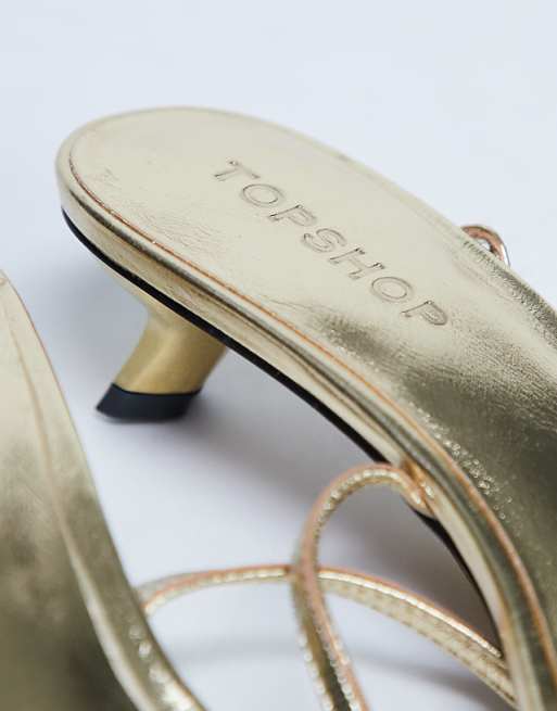 Topshop Isme Strappy Kitten Heel In Gold