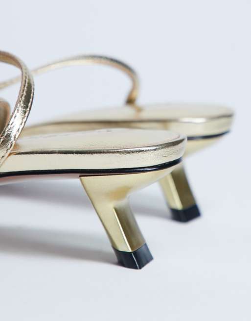 Topshop Isme Strappy Kitten Heel In Gold