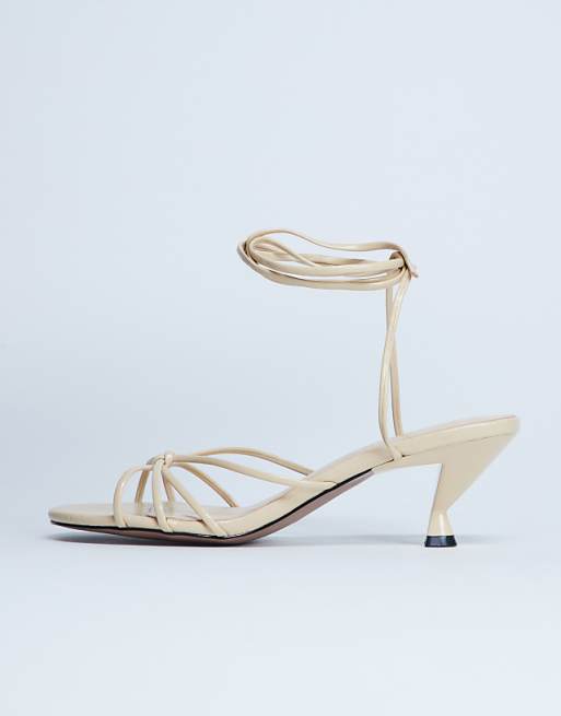 Topshop Itzel tie up mid heel sandal in buttermilk