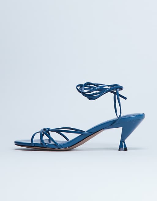 Topshop Itzel tie up mid heel sandal in teal