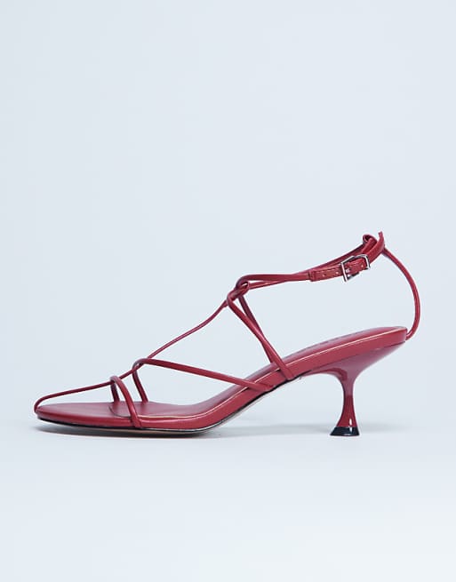 Topshop Itzia Strappy Mid Heel Sandal In Red