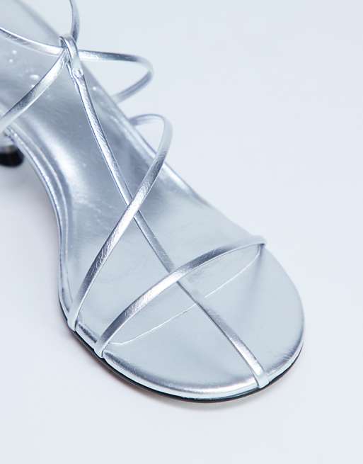 Topshop Itzia Strappy Mid Heel Sandal In Silver