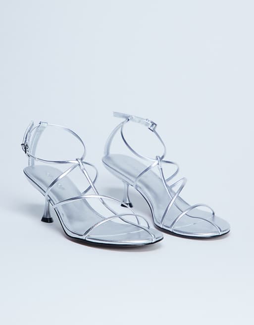Topshop Itzia Strappy Mid Heel Sandal In Silver