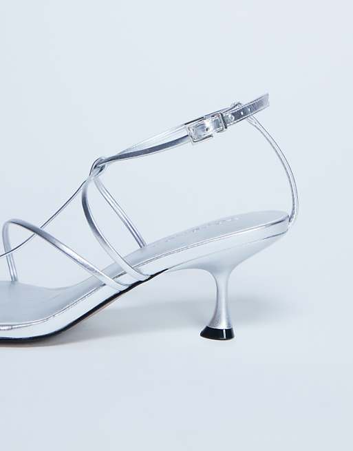 Topshop Itzia Strappy Mid Heel Sandal In Silver