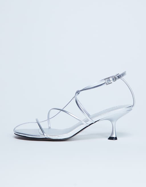 Topshop Itzia strappy mid heel sandal in silver