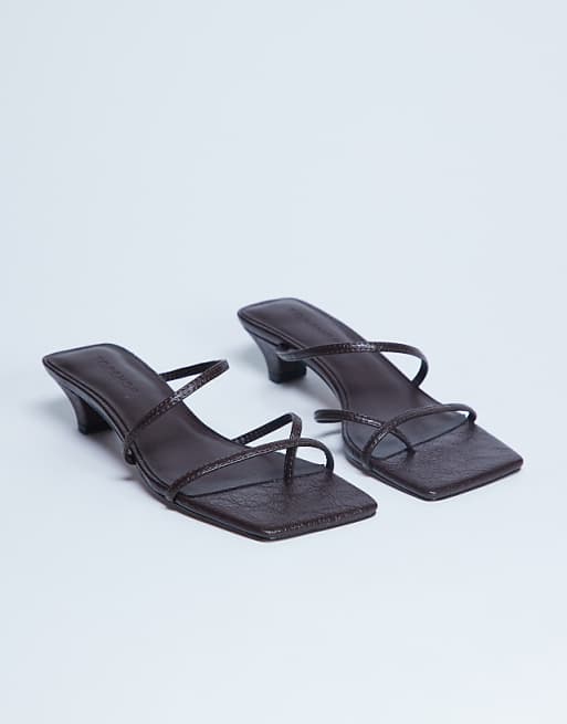 Topshop Iva Strappy Kitten Heel Mule In Brown