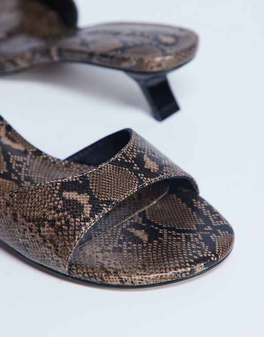 Topshop Ivee Kitten Heel Mule In Natural Snake