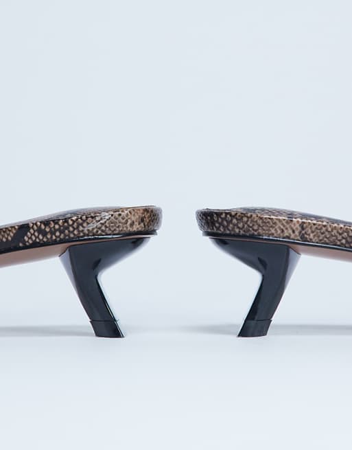 Topshop Ivee Kitten Heel Mule In Natural Snake