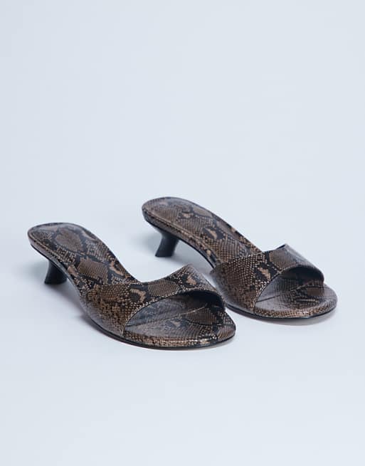 Topshop Ivee Kitten Heel Mule In Natural Snake
