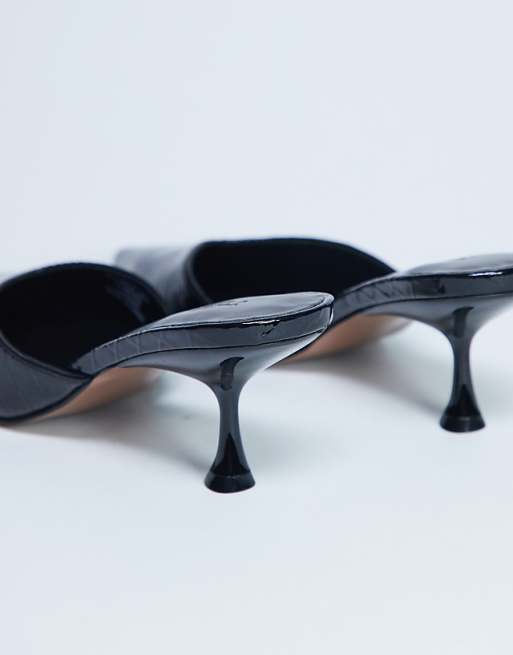 Topshop Ivette Croc Patent Close Toe Mule In Black