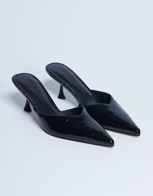 Topshop Ivette croc patent close toe mule in black