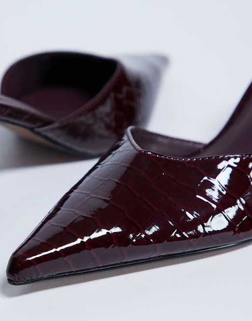 Topshop Ivette Croc Patent Close Toe Mule In Burgundy