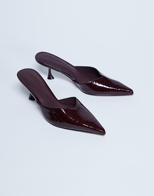 Topshop Ivette croc patent close toe mule in burgundy