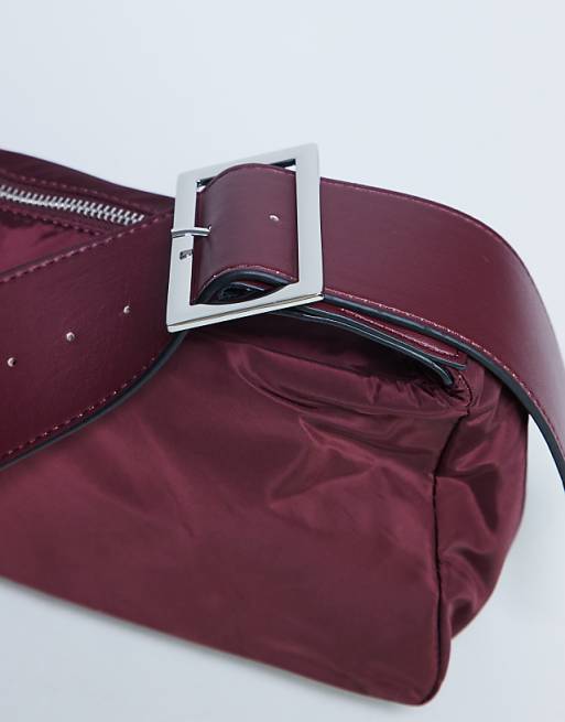 Topshop Kylie Nylon Cross Body With Contrast Strap In Burgundy