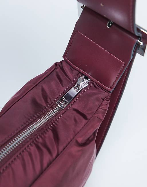 Topshop Kylie Nylon Cross Body With Contrast Strap In Burgundy