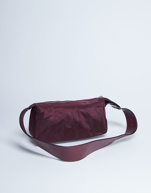 Topshop Kylie Nylon Cross Body With Contrast Strap In Burgundy