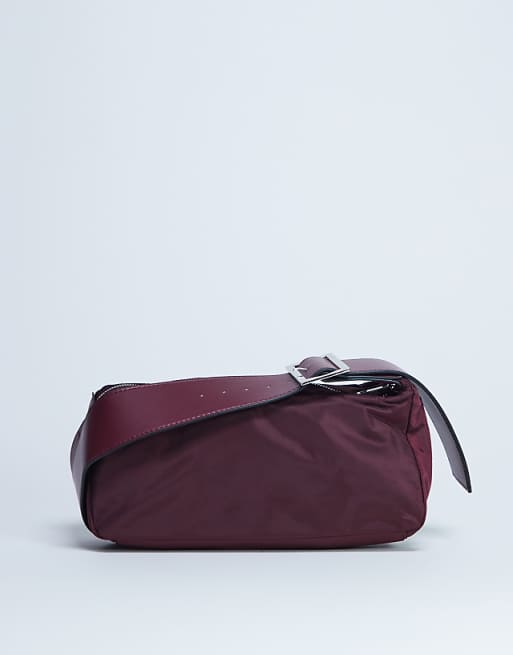 Topshop Kylie nylon cross body with contrast strap in burgundy