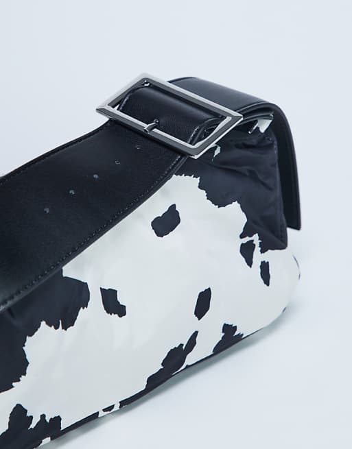 Topshop Kylie Nylon Cross Body With Contrast Strap In Cow Print