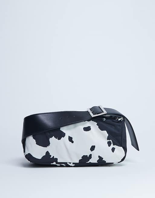 Topshop Kylie nylon cross body with contrast strap in cow print