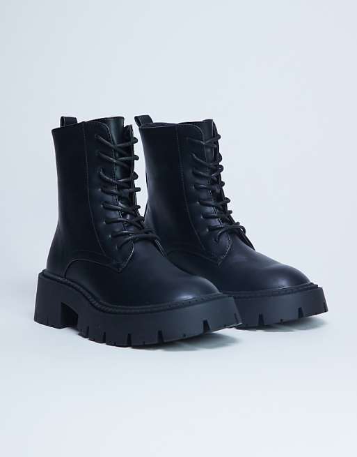 Topshop Lawrence Chunky Lace Up Boots In Black