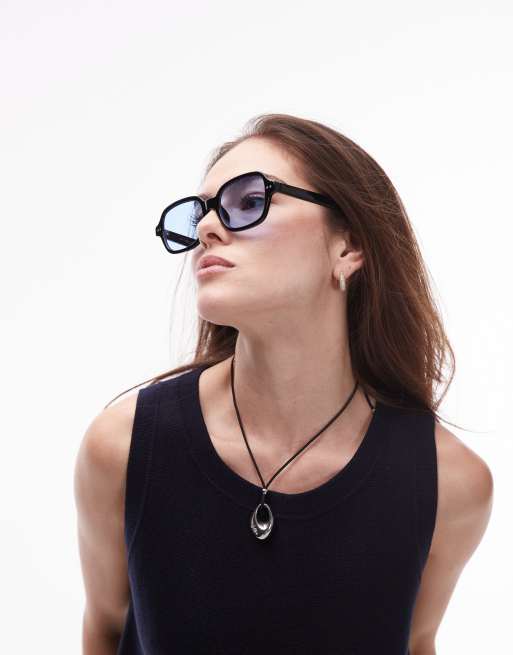 Topshop Madeira Round Sunglasses In Black