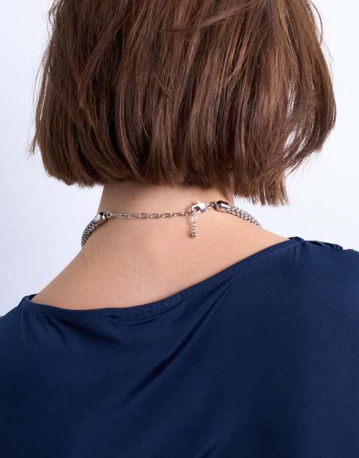 Topshop Maeve Floral Diamante Necklace In Silver