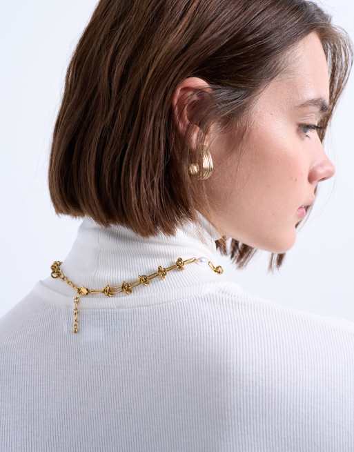 Topshop May Stainless Steel Pearl Chain Necklace In Gold