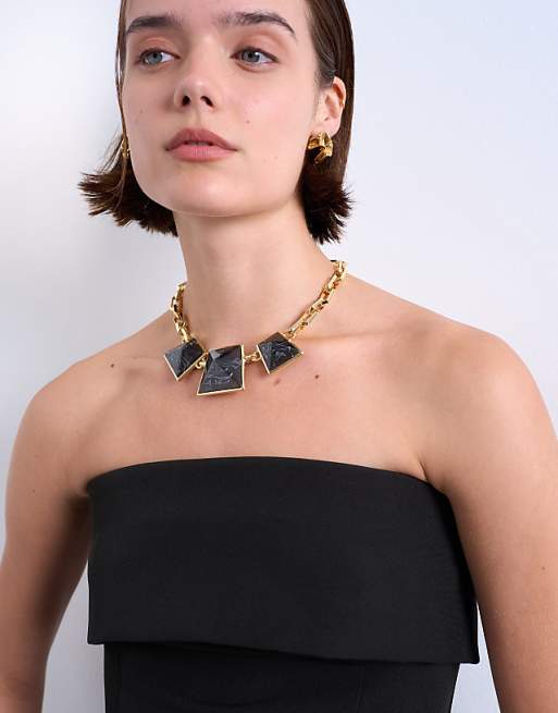Topshop Milo statement necklace in gold and black