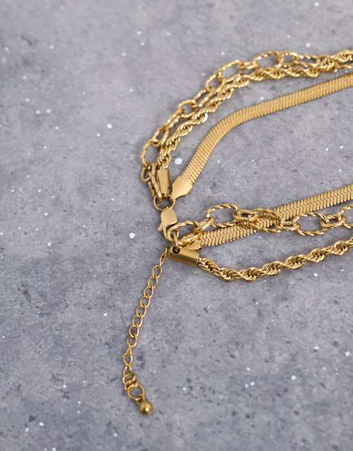 Topshop Mina Waterproof Stainless Steel Multirow Chain Necklace In Gold