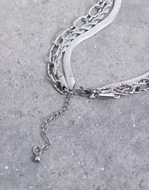 Topshop Mina Waterproof Stainless Steel Multirow Chain Necklace In Silver