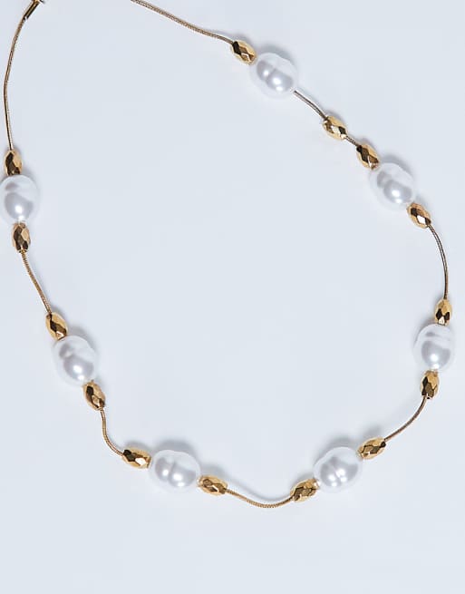 Topshop Molly stainless steel pearl necklace in gold