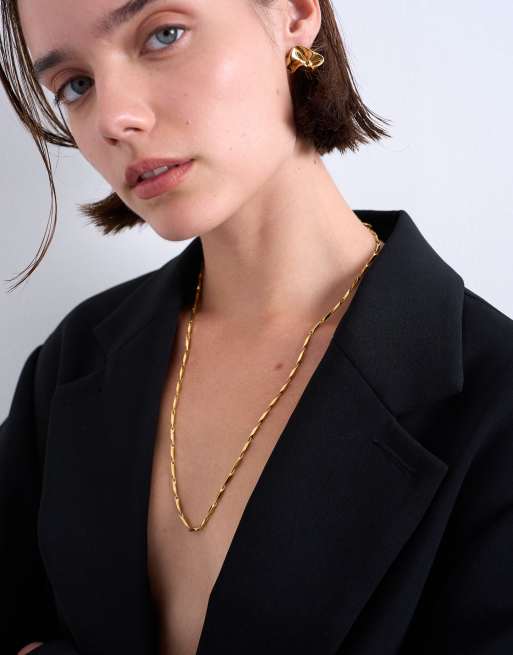 Topshop Morgan Stainless Steel Twisted Long Chain Necklace In Gold
