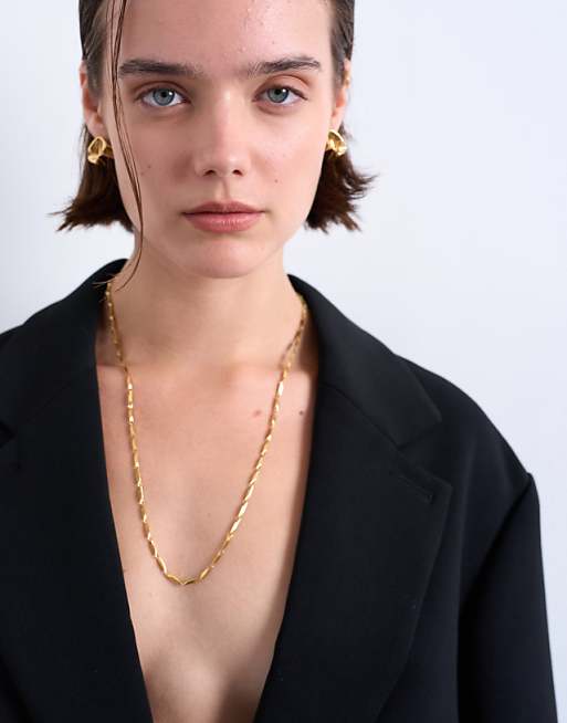 Topshop Morgan stainless steel twisted long chain necklace in gold