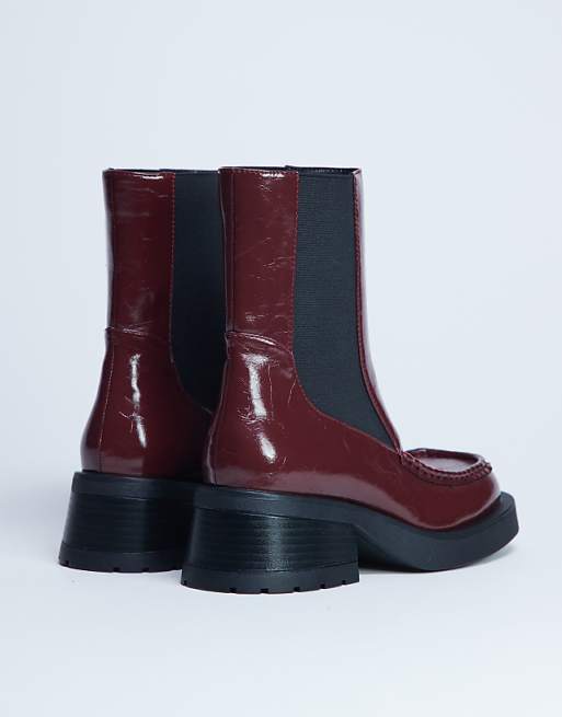 Topshop Narla Square Toe Chelsea Boot In Burgundy